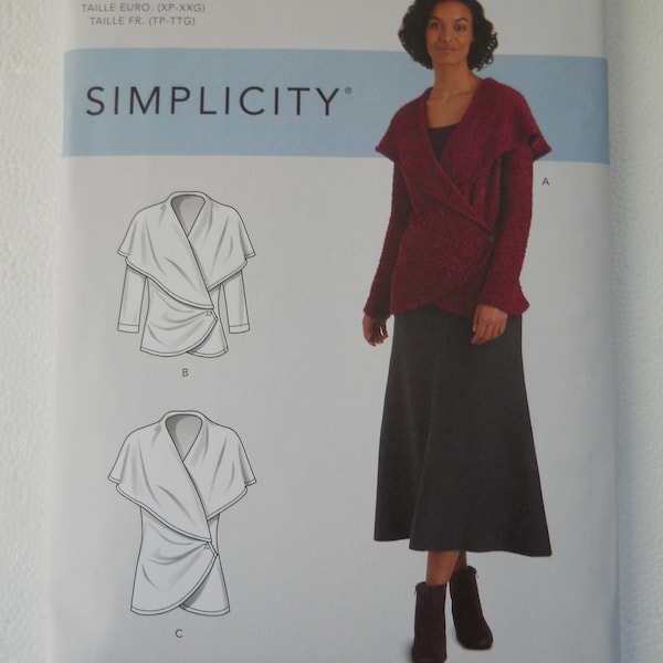 Shawl Collar Cardigan & Vest Simplicity S9189 A (XS-XXL) Teen to Plus Sewing Pattern for Draped, Front Wrap Cardigan Bohemian Fashion