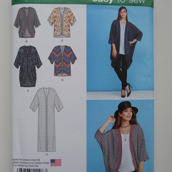 Easy American Sewing Guild Kimonos Simplicity 1108 A (XXS-XXL) New Sewing Pattern for Teen to Plus, Women's Size Unlined Jacket, Cocoon Coat