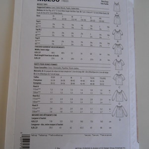 May include: Sewing pattern for Misses' Tops, sizes 4-6 to 24-26. The pattern includes instructions for making seven different tops, with variations in sleeve length, neckline, and fabric requirements. The pattern is labeled "Very Easy" and includes a chart with measurements for each size.