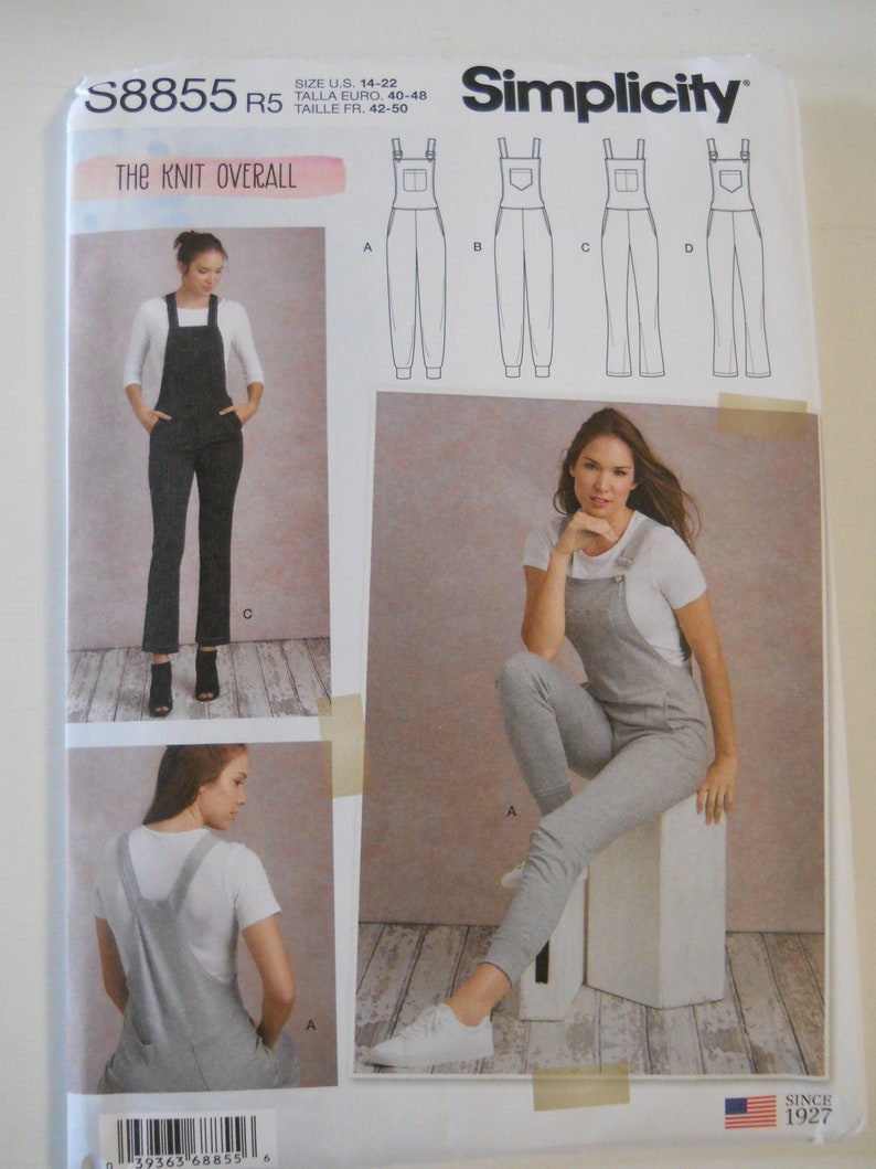 Teen & Misses Knit Overalls Simplicity S8855 H5 (6-14) R5 (14-22) New Sewing Pattern for Comfortable Stretch Bibbed Overalls with Pocket image 1