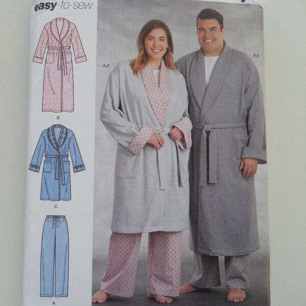 Easy Unisex Bathrobe and Pajama Pants Simplicity 8804 BB (XL-XXXL) New Sewing Pattern, Extended Size, Big and Tall, Bath, Robe, Loungewear