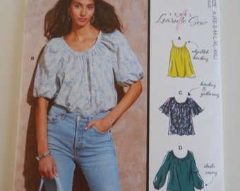 2022 Learn to Sew Level 1 Blouse McCall's M8256 A (XS-XXL) Sewing Pattern Peasant Blouse Sleeveless, Flutter Sleeve, Maternity Appropriate