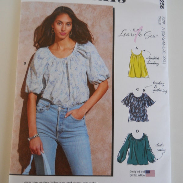 2022 Apprendre à coudre chemisier niveau 1 McCall's M8256 A (XS-XXL) Patron de couture chemisier paysan sans manches, manches flottantes, adapté à la maternité
