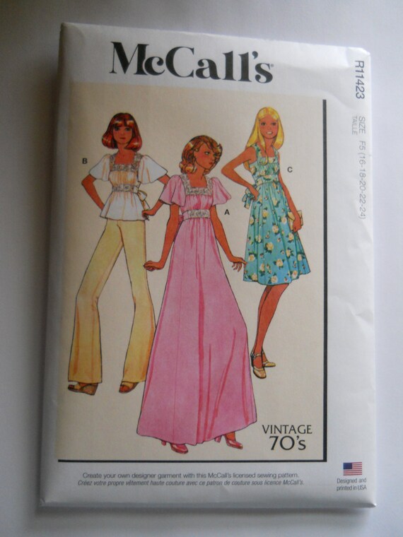 Re-Print Vintage 70's Easy Wardrobe McCall's M8258 A5 (6-14) or F5 (16-24) 2022 Sewing Pattern for Teens, Misses, Plus Size Peasant Style