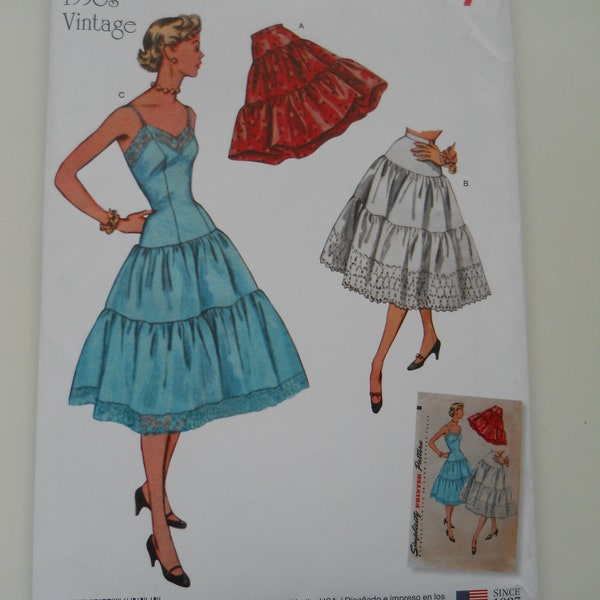 Vintage Petticoat; Slip Simplicity 8456 D5 (4-12) OR R5 (14-22) New Sewing Pattern Full Slip with Tiers, Historic Undergarments, 1950's