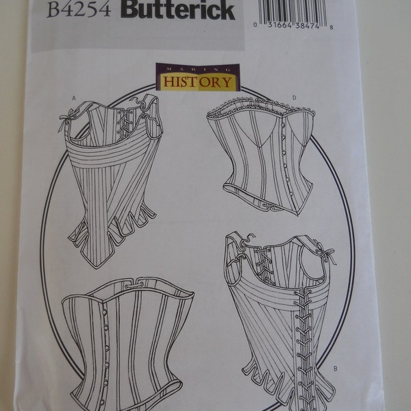 Advanced Historical Stays & Corset Butterick B4254 (6,8,10) or (12,14,16) or (18,20,22) Sewing Pattern for Undergarments with Boning, Laced