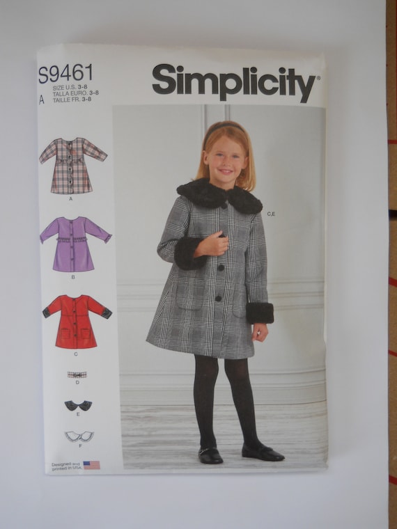 Patron De Couture Simplicity 9461 - Manteau Pour Fille 3 à 8 Ans - Neuf Avec Toutes Les Pièces