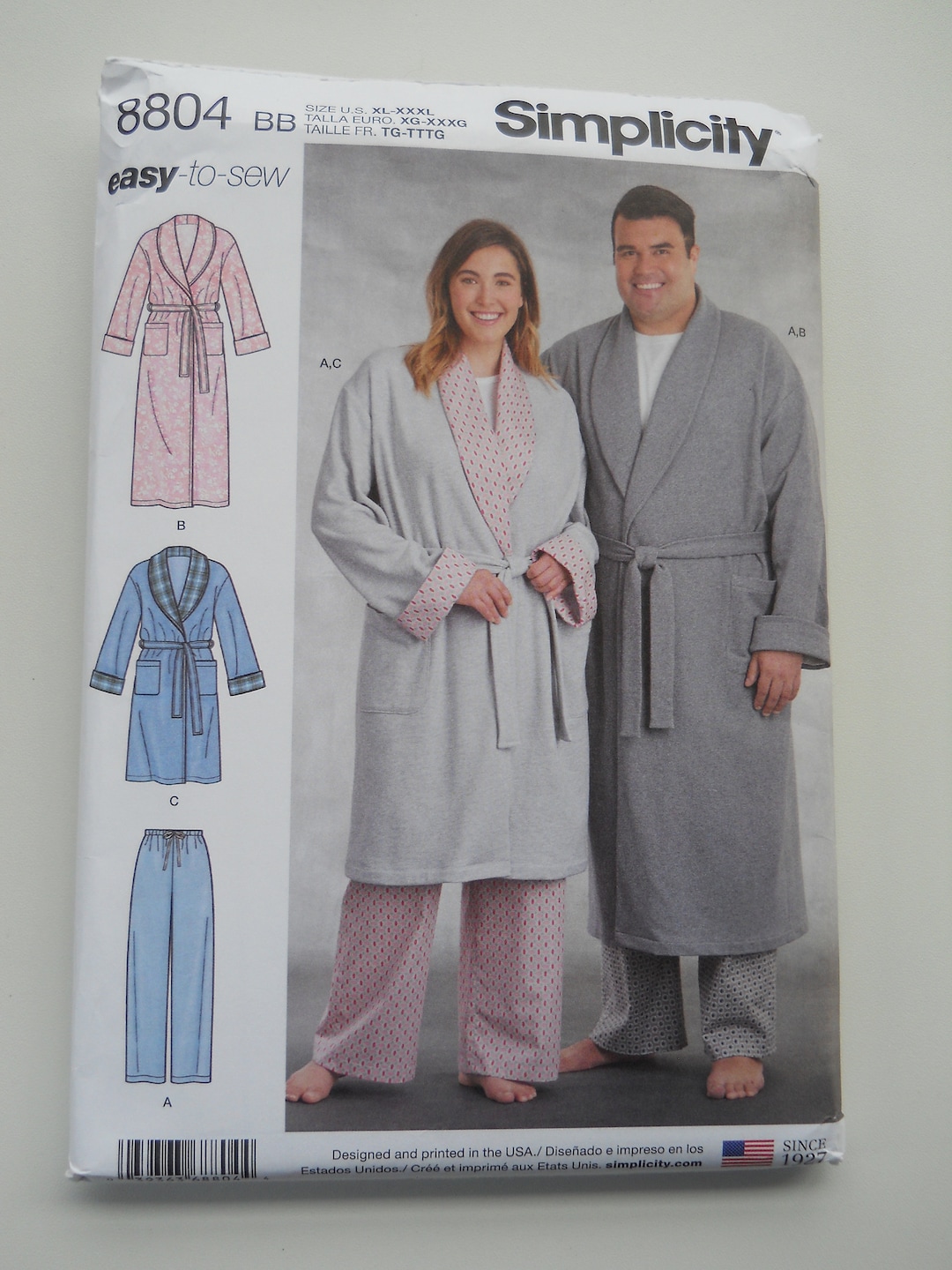 Easy Unisex Robes & Pajama Pants Simplicity 8804 AA SML or BB xlxxl