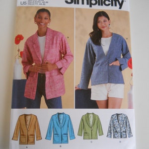 May include: Simplicity sewing pattern S9468 for a blazer, sizes US 16-24, Euro 42-50, French 44-52. The pattern shows four different versions of the blazer: a light pink blazer, a light blue blazer, a green blazer, and a floral print blazer.