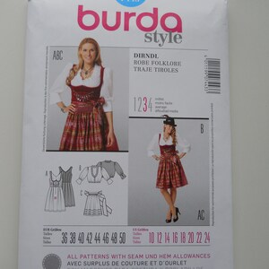 Authentic German Dirndl Burda Style 7443 (10-24) New Plus Sewing Pattern Bust Enhancing Jumper, Blouse with Ruffle V Neck, Apron Oktoberfest
