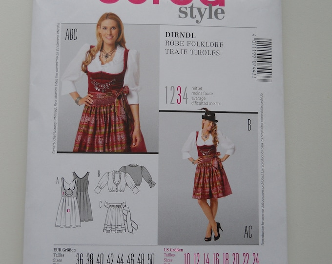 Authentic German Dirndl Burda Style 7443 10-24 New Plus Sewing Pattern ...