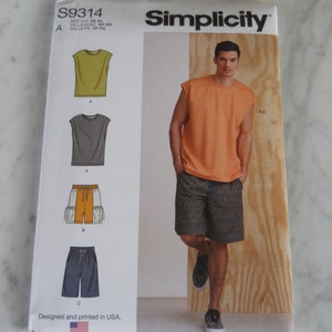 May include: A sewing pattern for a sleeveless shirt and shorts. The pattern is for sizes XS-XL. The pattern is from Simplicity and the pattern number is S9314.