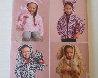 Cuddly Hoodies Simplicity S9391 (1/2, 1, 2, 3, 4) 2021 Sewing Pattern for Rabbit, Dog, Pig, Cat Infant and Toddler Jackets, Matching Animals