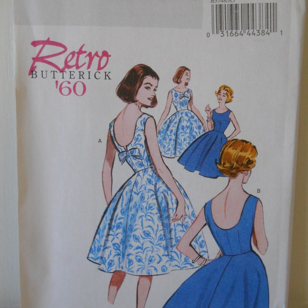 Retro '60 Butterick B5748 A5 (6-8-10-12-14) OR E5 (14-16-18-20-22) Sewing Pattern for a Scoop Back, Sleeveless Dress with Full Skirt