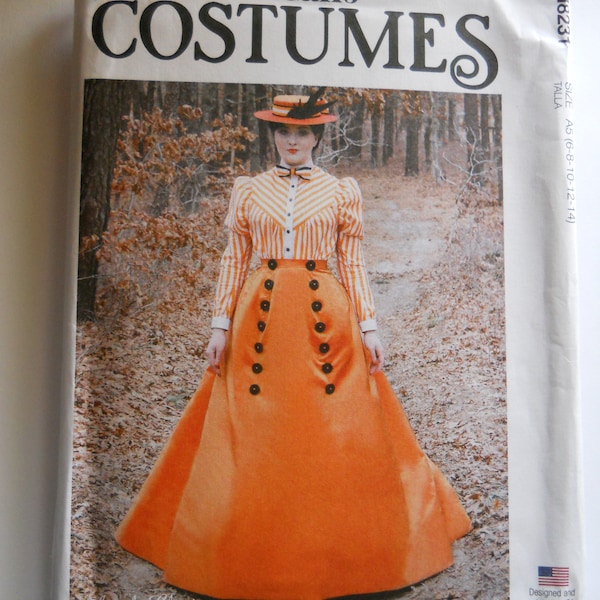 Victorian Historic Costume McCall's M8231 A5 (6-14) OR E5 (14-22) Sewing Pattern for Puff Sleeve Button Down Blouse, Full Skirt