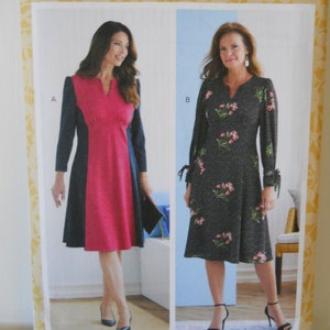 Easy Empire Waist Dress Butterick B6805 A5 (6-14) New Sewing Pattern, Gathered Bodice, A Line, Below the Knee, Long Sleeve, Modest Dress