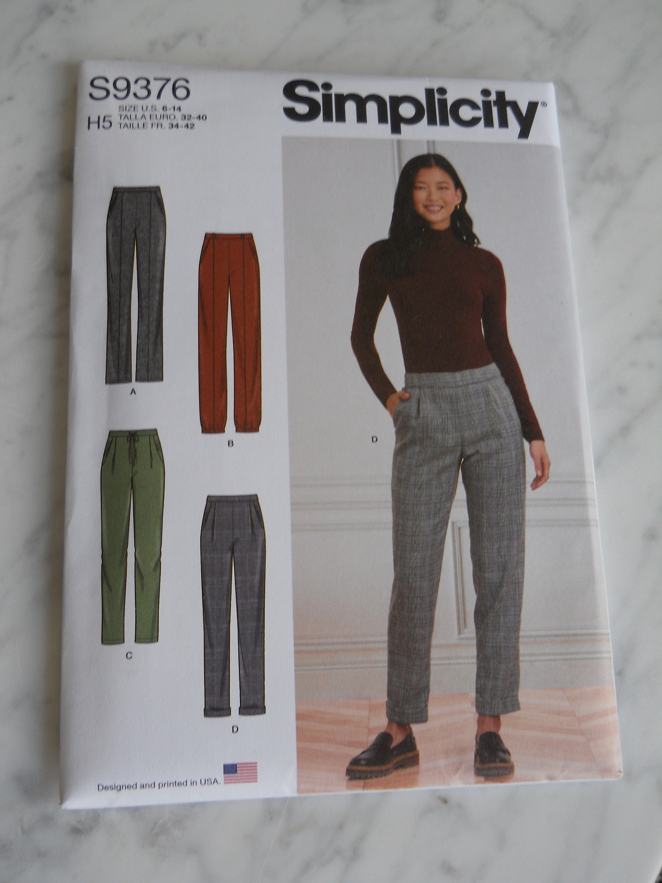 Modern Elastic Waist Pant Simplicity S9376 H5 6-14 OR Plus U5 16