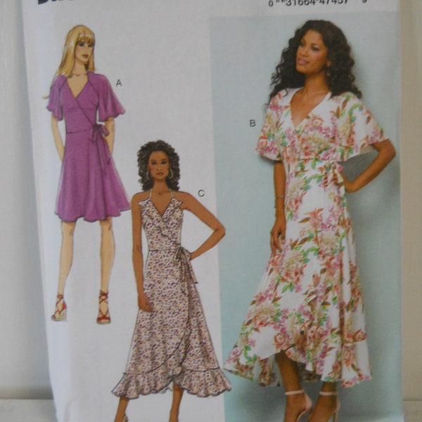 Sexy, Flirty Summer Dress Butterick B6554 A5 (6-8-10-12-14) OR E5 (14-16-18-20-22) Sewing Pattern for Wrap Dress, Optional Ruffled Hem