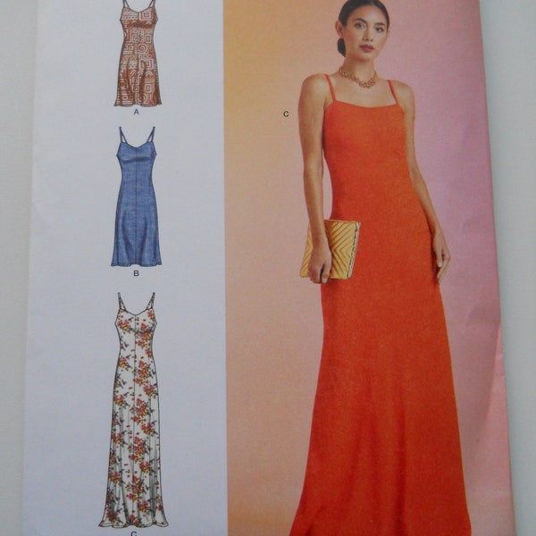 Elegant Open Back Slip Dress Simplicity S9745 K5 (8-16) or Y5 (18-26) New Sewing Pattern, Special Occasion, Mini, Maxi, Spaghetti Strap