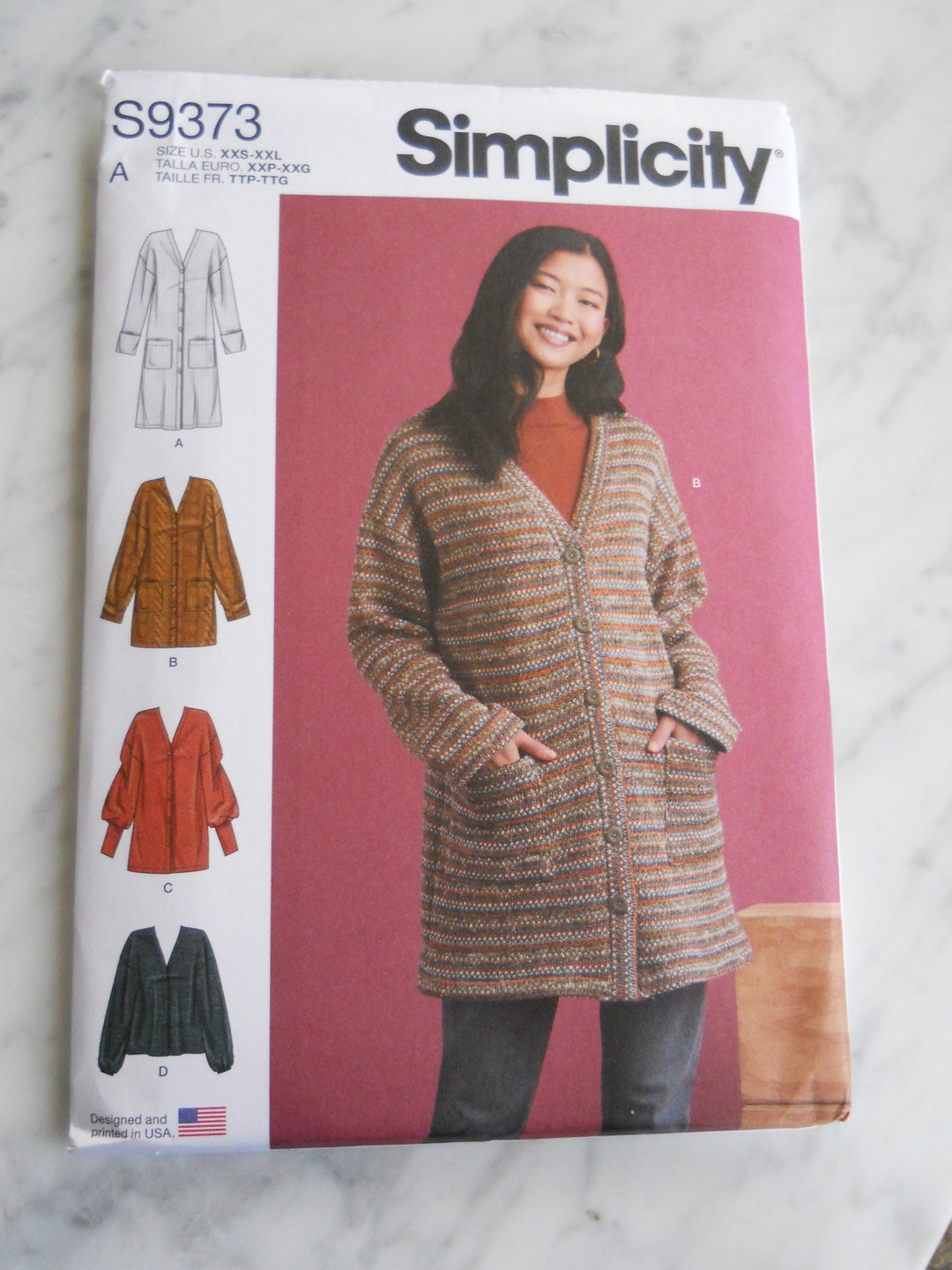 Long Cardigan to Sew Simplicity S9373 A (XXS-XXL) Sewing Pattern