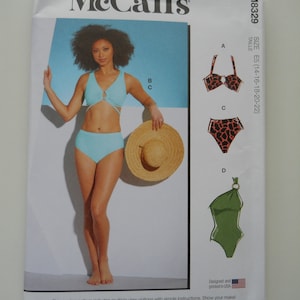 May include: McCall's sewing pattern M8329 for sizes E5 (14-16-18-20-22). The pattern includes multiple view options for a swimsuit with simple instructions.  The pattern is designed and printed in the USA.