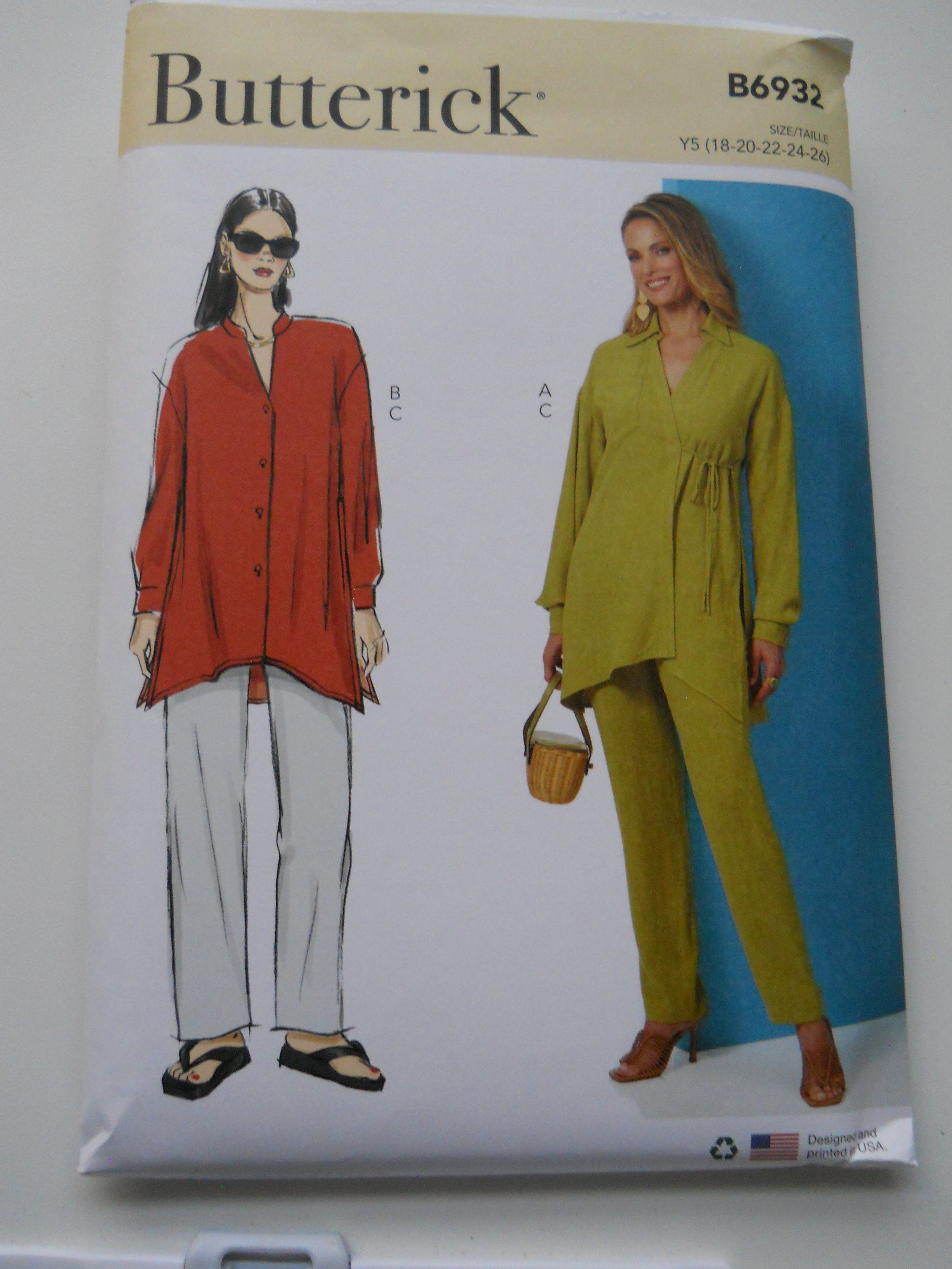 2023 Easy Casual Tunic Top & Pants Butterick B6932 R11741 K5 (8-16) and Y5 (18-26) New Sewing Pattern, Asymmetric Hem, Long Sleeve, Plus