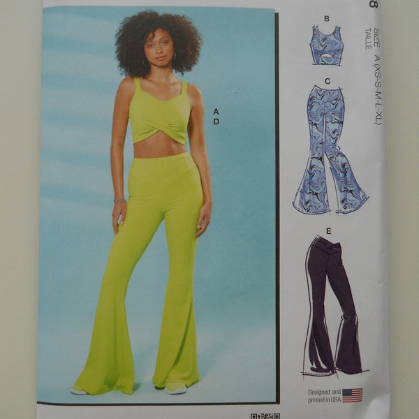 Athletic Wear McCall's M8368 A (XS-XL) New Sewing Pattern, Crop Top with Twist Detail, Stretch Pants with Flare Legs, Athleisure, Sew Along