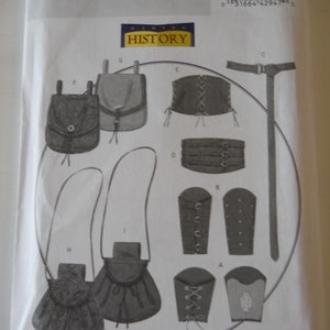 Historic Clothing Accessories Butterick B5371 XM (S-M-L) OR XN (Xlg-Xxl-Xxxl) Sewing Pattern for Pouch, Corset, Belt, Wrist Bracer