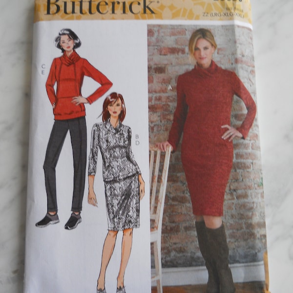 Athletic Wear Meets Office Butterick B6858 R11124 Y (XS-S-M) OR Plus ZZ (L-Xl-Xxl) Sewing Pattern Knit Top, Dress, Skirt & Pants, Athleisure