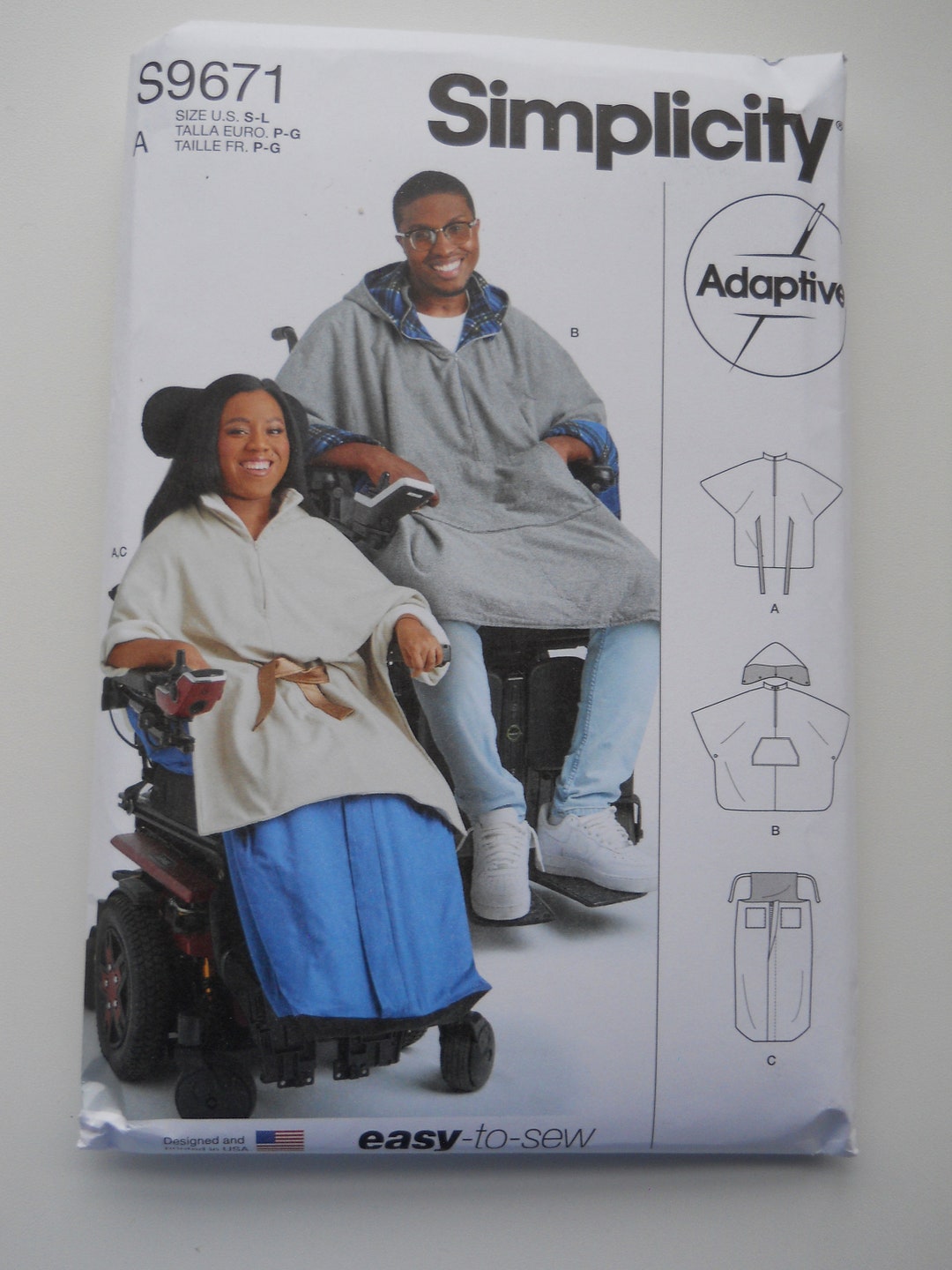 2022 Easy Wheelchair Ponchos and Blanket Simplicity S9671 A SML New