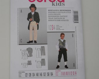 Biedermeier Boys 1800's Costume Burda Kids 9528 (7-14) New Sewing Pattern, Coat with Tails, Button Down Vest, Button Flap, Cropped Pants