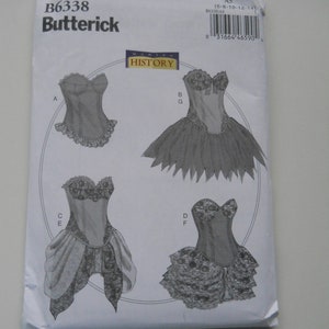 May include: A sewing pattern for a corset and skirt. The pattern is for sizes 6-8-10-12-14 and is from Butterick. The pattern includes four different styles of corsets and skirts.