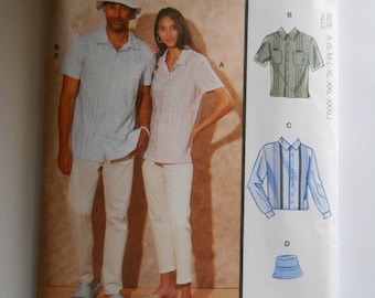 2022 Unisex Button-Down Shirt McCall's M8263 R11421 A (S-M-L-XL-XXL-XXXL) Sewing Pattern for Casual Shirt Pleated Front, Pockets, Bucket Hat