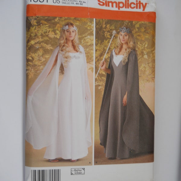 Plus Elf Queen Princess Cosplay Simplicity 1551 KK (8-14) OR U5 (16-24) Sewing Pattern for Long Fitted Gown with Flowing Sleeves