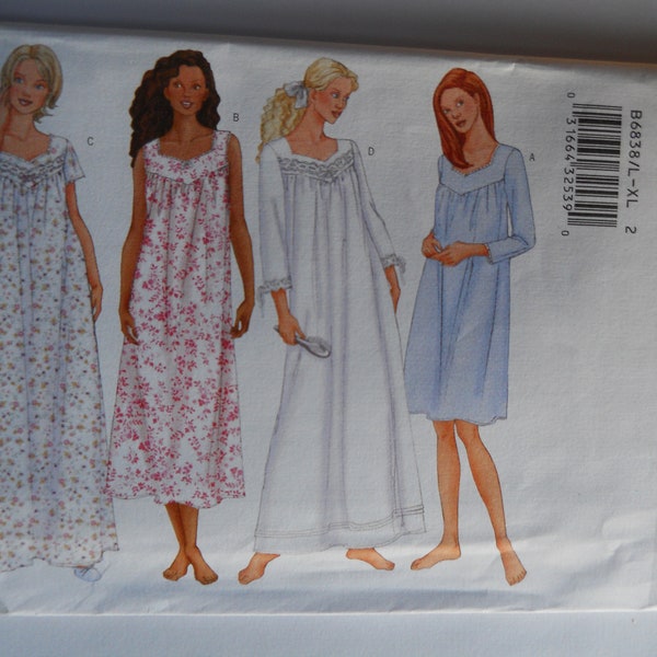 Easy, Classic, Loose-Fitting Nightgown Butterick 6838 New Sewing Pattern for Pajamas, Short Sleeve 3/4 Sleeve Maternity Appropriate