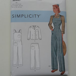 1940's Reprint Overalls; Shirt; Pants Simplicity S8447 H5 (6-14) or U5 (16-24) New Sewing Pattern for Vintage Style Coveralls; Yes We Can