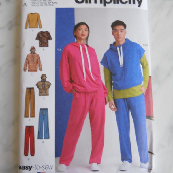 Easy Unisex Athleisure Wear Simplicity S9379 A (XS - XXL) Fall 2021 Sewing Pattern for Hoodie, Tee Shirt, Loose-Fitting Sweat Pants