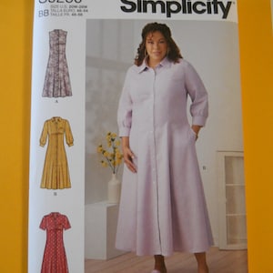 Shirt Dress Sizes 10 to 28W Simplicity S9260 AA (10-18) OR BB (20W-28W) 2021 Sewing Pattern for Button Front, Mid-Calf Dress; Sleeve Options