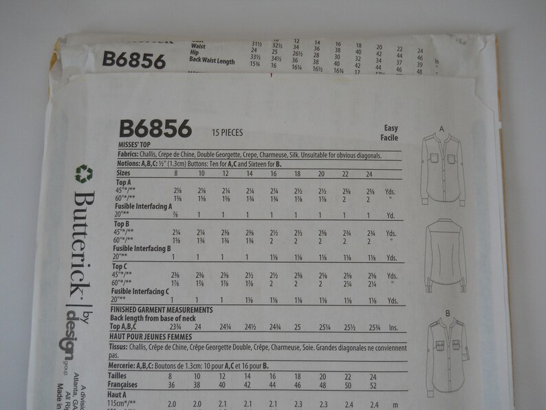 Classy Blouse Butterick B6856 Sewing Pattern B5 (8-10-12-14-16) OR Plus ...