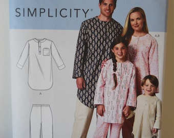 2020 Family Pajama Patterns Simplicity S9218 AA (Adult) OR BB (Child) Sewing Pattern for Unisex Night Shirts and Long Pajama Pants