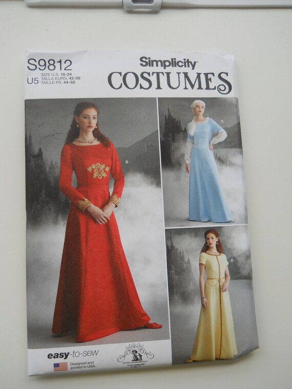 Easy Medieval Damsel, Maiden Costume Simplicity S9812 H5 (6-14) or U5  (16-24) New Sewing Pattern, Princess Seam, Long & Short Sleeve, Plus - Etsy