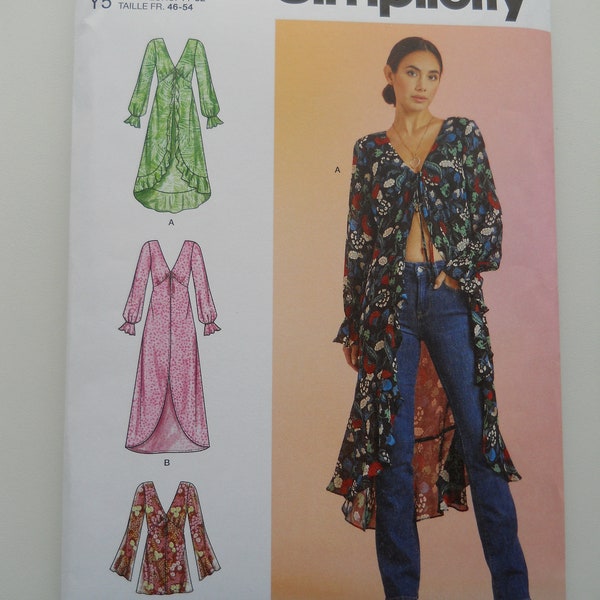 Duster in 3 Lengths Simplicity S9747 K5 (8-16) or Y5 (18-26) New Sewing Pattern, Bust Gathers, Long Flared Sleeves, Ruffles, Cover Up, Sheer