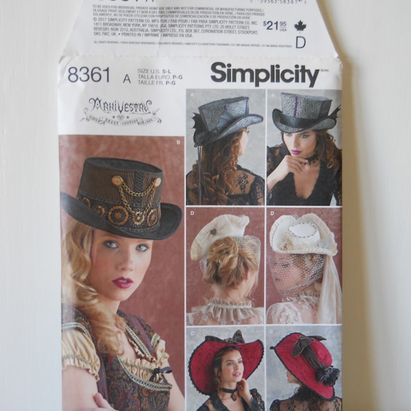 Misses Costume Cosplay Headwear Simplicity 8361 A (S - L) New Sewing Pattern Historical Steampunk Victorian Top Hat Bridal Hat Making