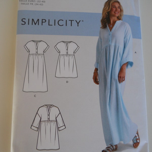 Easy Caftan, Dress, Tunic Simplicity S9102 H5 (6-14) OR Plus U5 (16-24) Sewing Pattern for Casual Dress or Shirt, Nightgown, Beach Wear