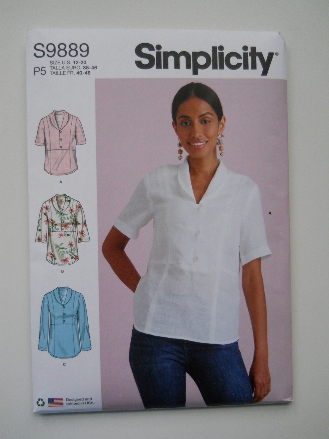 2024 Raised Waist, Shawl Collar Tops Simplicity S9889 D5 (4-12) or
