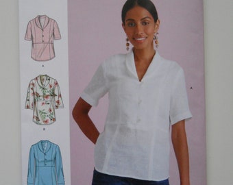 2024 Raised Waist, Shawl Collar Tops Simplicity S9889 D5 (4-12) or P5 (12-20) New Sewing Pattern, Princess Seam Blouse, Released Pleat