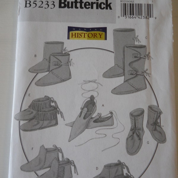 Historic Costume Footwear Butterick B5233 New Sewing Pattern for Soft Shoes & Boots in sizes Xxs, XS, S, M, L and XL Renaissance, Western