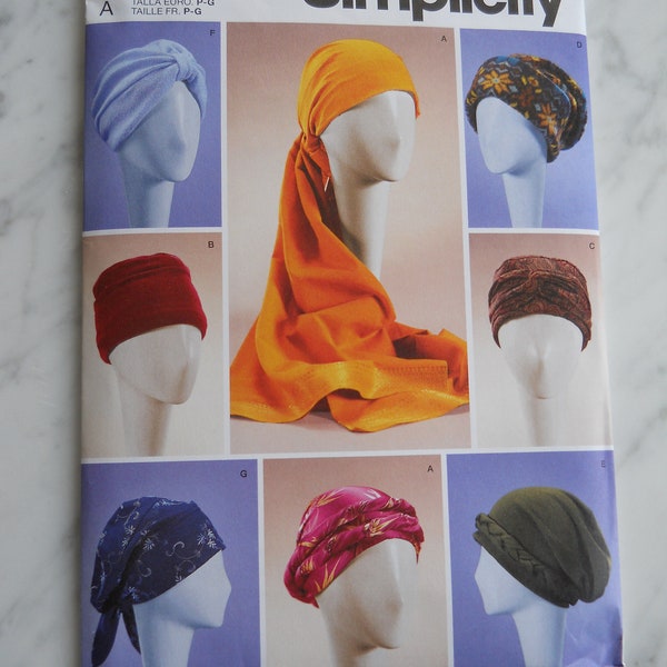 Scarves, and Hats Simplicity S9300 (Small, Medium, Large) Sewing Pattern for Turban, Slouchy, Beanie, Kerchief, Alopecia, Chemotherapy