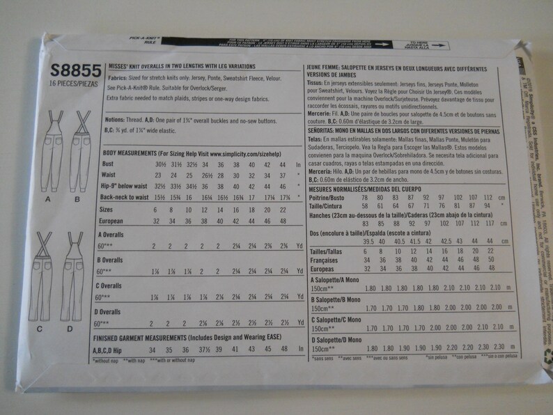 Teen & Misses Knit Overalls Simplicity S8855 H5 (6-14) R5 (14-22) New Sewing Pattern for Comfortable Stretch Bibbed Overalls with Pocket image 2