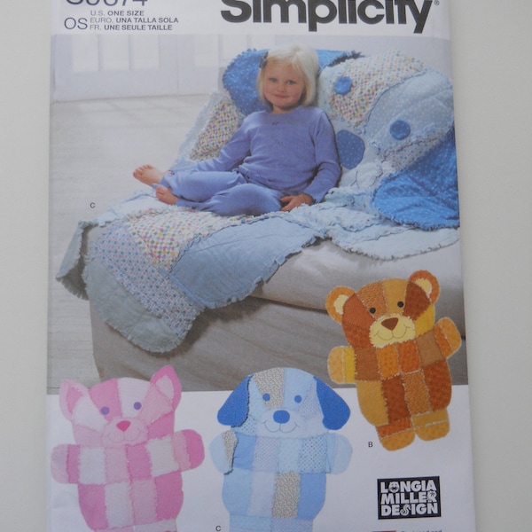 2022 Dog, Bear, Cat Rag Quilt Simplicity S9674 New Sewing Pattern, Flannel, 49"x57" Blanket, Bedding, Gift Idea, Baby, Scrap Buster, Throw